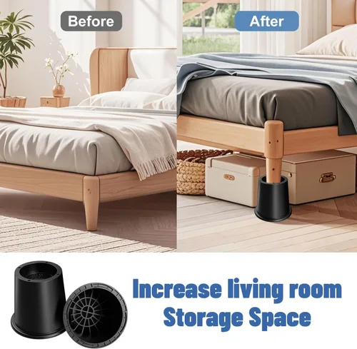 Vista 4 de MYMULIKE Elevadores de cama de 4 pulgadas resistentes, juego de 4 elevadores de muebles, elevadores redondos para muebles para cama, escritorio