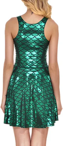 Vista 7 de Zoestar Vestido de sirena a escala de pez, sin mangas, vestido de baile brillante, vestido de fiesta de club, vestido de disfraz para mujeres y niñas