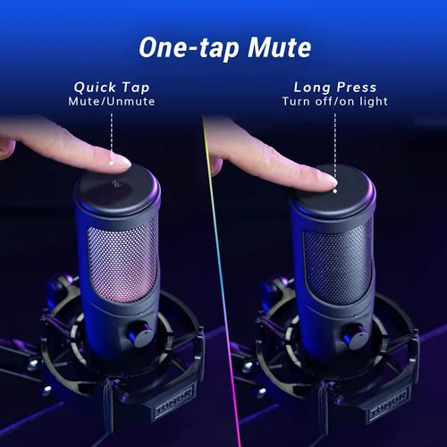 Vista 4 de TONOR Micrófono USB, micrófono RGB para juegos, grabación de podcasts de PC, kit de micrófono cardioide para computadora, para streamer, jugador