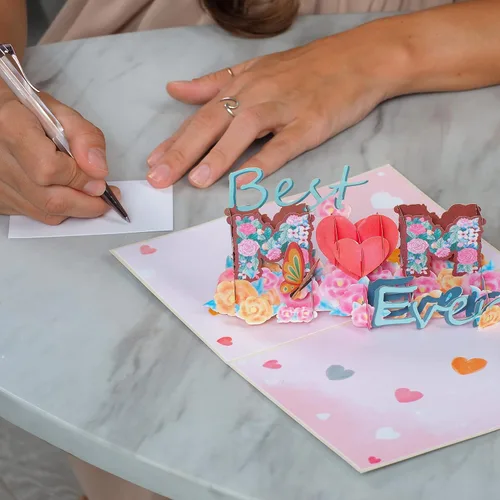 Vista 5 de Paper Love Best Mom Pop Up - Tarjeta de felicitación para el día de la madre hecha a mano en 3D, tarjetas de felicitación para el día de la madre, 5
