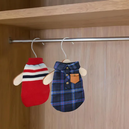 Vista 5 de Accesorios para gatos, perchas doradas, paquete de 10 perchas para ropa para perros, perchas de madera para disfraces de mascotas, perchas