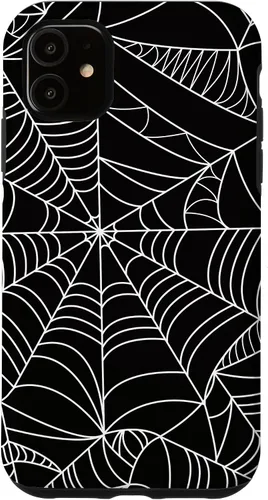 Vista 8 de iPhone 12/12 Pro blanco y negro araña web Único estuche de Halloween de Artsy moderno