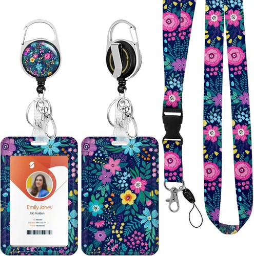 Vista 15 de Soporte para tarjetas de identificación con cordón, soporte retráctil para tarjetas de identificación, correa desmontable para el cuello con carrete