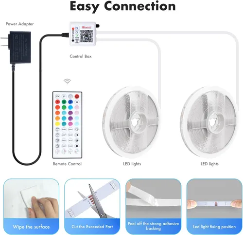 Vista 7 de Tira de luces LED para dormitorio, 2025 doble fila de 30.5 m, 960 LEDs RGB, tiras de luces sincronizadas con música, cambio de color, control remoto