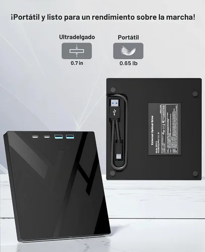 Vista 7 de Wbacon Unidad externa de CD/DVD para ordenador portátil, 7 en 1 unidad
