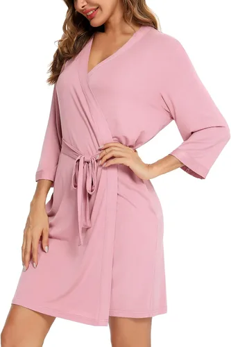 Vista 3 de Leikar Batas cortas para mujer, bata de baño suave, ligera, de bambú, kimono, ropa de descanso para mujer
