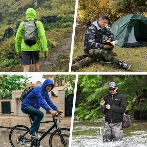Vista 6 de APEXUP Chaqueta de lluvia empacable para hombre con cremallera reflectante, impermeable ligero, chaqueta de lluvia para hombre para deportes al aire