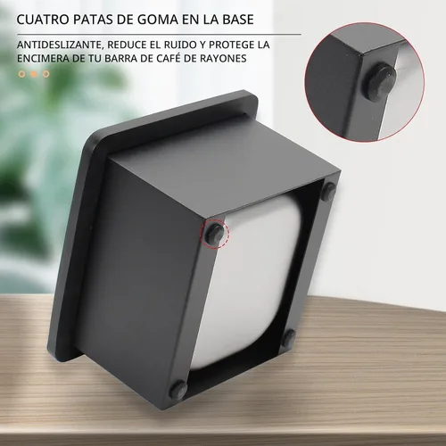 Vista 3 de DIBTSA Caja de café expreso, recipiente de acero inoxidable para discos de café, con soporte de acero y anillo de goma de reducción de ruido