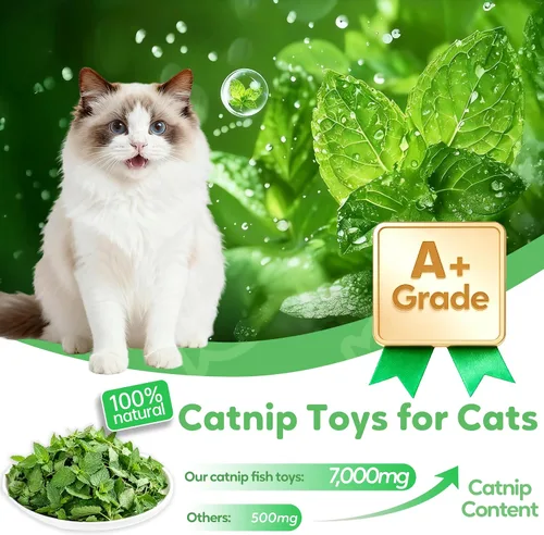 Vista 2 de Juguetes de hierba gatera Saury Fish, Cat & Kitten Chew Kicker Juguetes interactivos arrugados para gatos adultos aburridos en interiores y gatitos