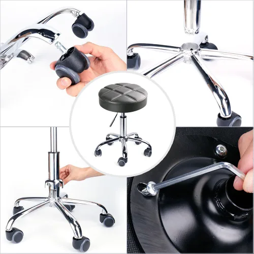 Vista 7 de Taburetes redondos con ruedas de leopardo, taburete médico ajustable de trabajo con ruedas (gris)