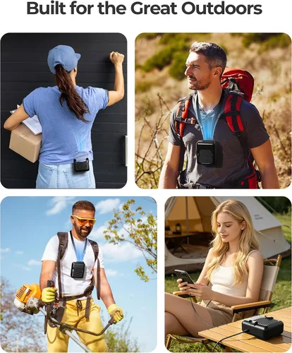 Vista 4 de SLENPET Ventilador portátil con clip de cintura, ventilador de collar con batería de 6000 mAh, 23 horas de tiempo de trabajo, 3 velocidades, 5100