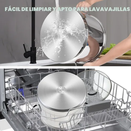 Vista 6 de Sartén para saltear con tapa Cook N Home, de acero inoxidable 10", Plateado