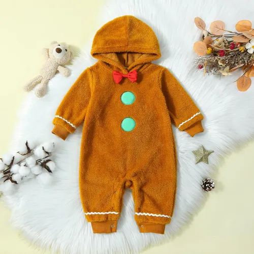 Vista 2 de Chloefairy Mameluco de manga larga con capucha para bebé recién nacido, ropa de pan de jengibre, traje de Navidad