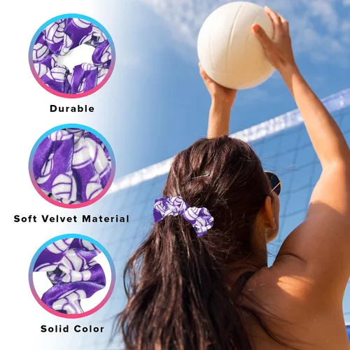 Vista 2 de Juego de 4 ligas de terciopelo para el pelo de voleibol, juego de 4 unidades, color morado