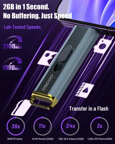 Vista 2 de SSD portátil de 512 GB, hasta 2100 MB/s, compatible con Apple 4K 60fps ProRes, disco duro externo USB 3.2 con USB-C y A para iPhone 15/16/17