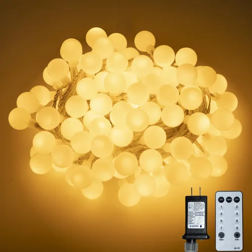 Vista 8 de Ogrmar Luces de Cadena de 49 pies con 100 Bombillas LED Globo 8 Modos Luces de Hadas con Control Remoto, Función de Temporizador y Conectable