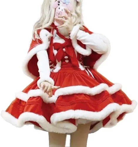 Vista 5 de Falda de vestido de Navidad y capa con capucha para mujer