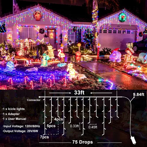 Vista 6 de Luces de Navidad de Carámbanos para Exteriores, 33 pies 400 Luces LED de Carámbanos para Exteriores, Luces Centelleantes Enchufables para Interiores