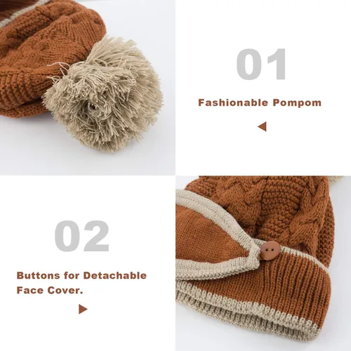 Vista 3 de Gorro de punto de invierno con bufanda y cubierta facial, guantes de pantalla táctil para mujer, gorro de calavera con pompón y forro polar