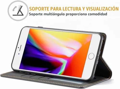 Vista 3 de QLTYPRI para iPhone 6 Plus 6S Plus, Funda de piel sintética premium con amortiguador de TPU con soporte para tarjetas, función de soporte oculta