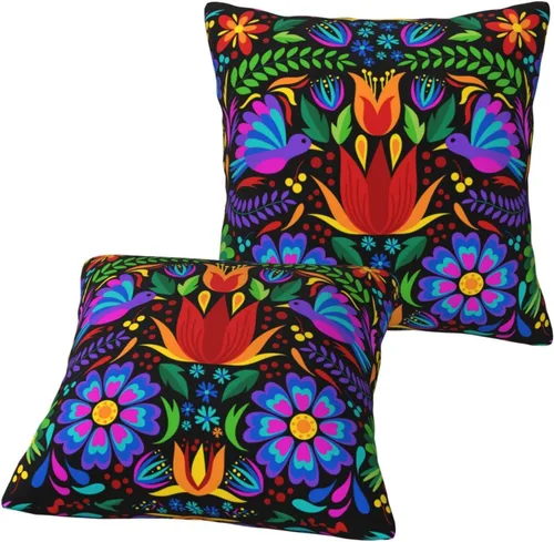 Vista 3 de Juego de 2 fundas de almohada mexicanas de 18 x 18 pulgadas para almohadas de sofá, decoración del Día de los Muertos Día de los Muertos Cinco