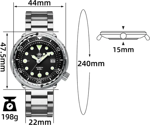 Vista 2 de ADDIESDIVE Relojes de buceo para hombre 1.870 in reloj de pulsera automático Nh35 impermeable 300 M luminiscente Chromalight Dial My-H5