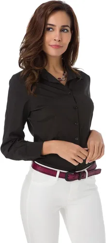 Vista 2 de Atnlewhi - Camisa de trabajo clásica con botones, manga larga, elástica, formal y casual para mujer
