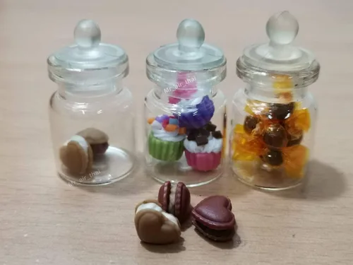 Vista 2 de 3pc Miniatura Alimentos Chocolate Pastel Caramelo Galleta Casa de Muñecas Pastel en Vidrio Transparente Mini Botella Fruta Comida #MF091
