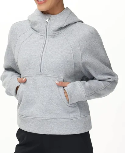 Vista 3 de THE GYM PEOPLE Sudaderas con capucha para mujer, media cremallera, manga larga, forro polar, con bolsillos, agujero para el pulgar