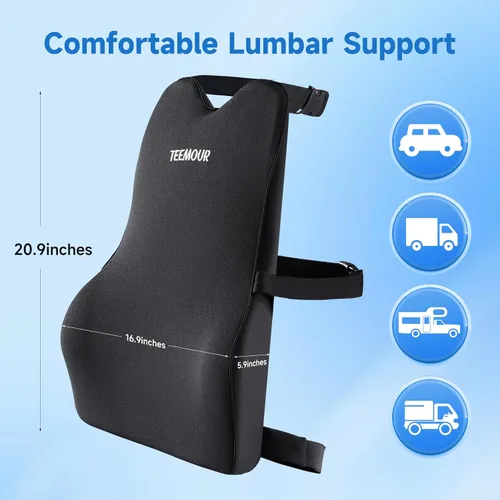 Vista 8 de Teemour Almohada de apoyo lumbar para automóvil, camión, accesorios de espuma viscoelástica, cojín de respaldo para asiento de conducción, soporte