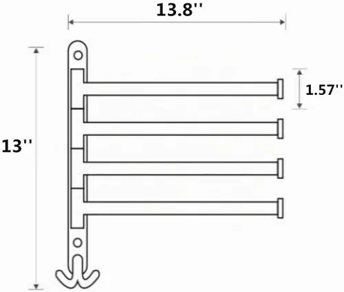 Vista 5 de Barras para toalla de bronce engomado para pared del baño Ello&Allo. Soporte para toallas montado y giratorio con 4 ganchos tipo brazo.