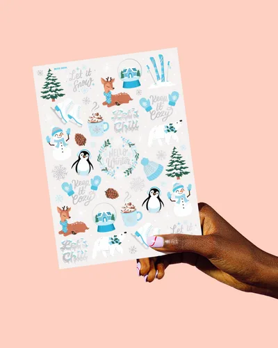 Vista 5 de xo, Fetti Tatuajes temporales para fiesta de Navidad de invierno, 50 estilos de lámina plateada, recuerdos de fiesta de Navidad, relleno