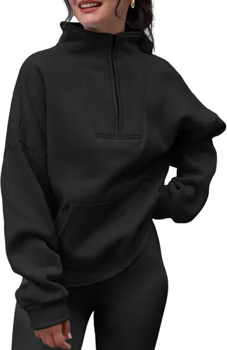 Vista 2 de Trendy Queen Sudaderas con media cremallera, sudaderas con capucha de gran tamaño, suéteres de otoño 2023 Y2K ropa de invierno