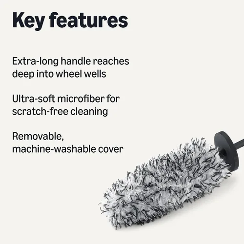 Vista 2 de Amazon Basics Cepillo limpiador de ruedas de microfibra, para limpieza de llantas y detalles de automóviles, 16.54 pulgadas de largo, gris