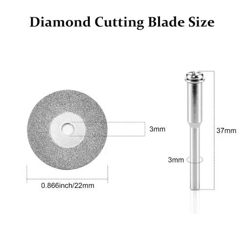 Vista 4 de Diamond Cutting Wheel 10 PCS (22mm/0.86in) Professional with 402 Mandrel 2 PCS for Rotary Tools Cutting Disc Accessories