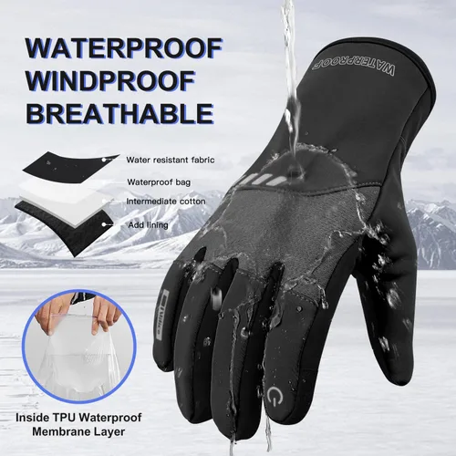 Vista 2 de Guantes de invierno para hombres y mujeres para clima frío, guantes de invierno impermeables para hombre, cálidos con dedos para pantalla táctil