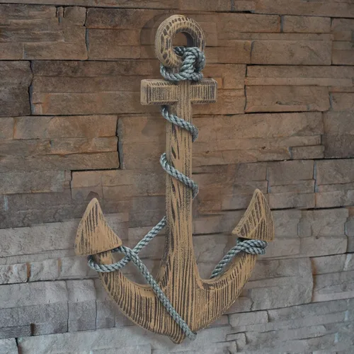 Vista 6 de Asense Decoración de pared de ancla de madera grande de 24 pulgadas, arte de pared náutico rústico hecho a mano con cuerda, decoración temática
