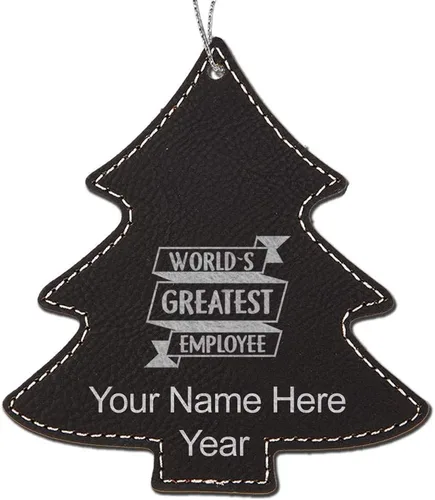 Vista 5 de LaserGram Adorno de Navidad personalizado, el mejor empleado del mundo, piel sintética, idea de regalo personalizada grabada con láser