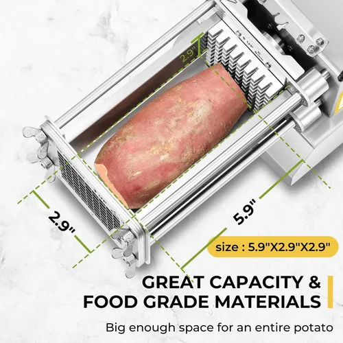 Vista 2 de Cortador de patatas fritas eléctrico de acero inoxidable profesional con 4 cuchillas para uso comercial, doméstico y pepinos, zanahorias, batatas