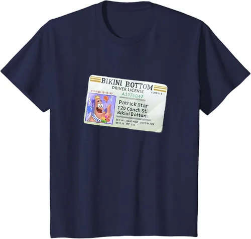 Vista 76 de SpongeBob SquarePants Camiseta con logotipo de Patrick Star Driver License King, Negro