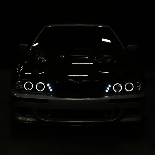 Vista 6 de SPEC-D TUNING - Faros delanteros LED de doble proyector de ojos de ángel, color negro, compatible con modelos BMW E39 serie 5 1996-2003 sin faros