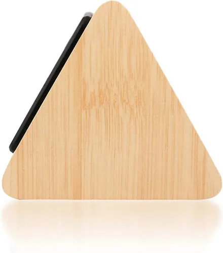 Vista 6 de Moderno reloj despertador con indicador de temperatura y calendario con diseño triangular de madera con luces led. Gearonic TM.