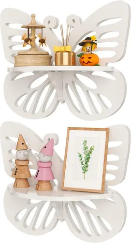 Vista 12 de Estante flotante Deor de pared con forma de mariposa, bonito estante de pared para habitación de niños, pequeño estante decorativo montado