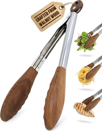 Vista 8 de Pinzas de cocina Boxiki Kitchen para cocinar con puntas de madera - Pinzas de madera ideales para barbacoa, ensalada, tostadora, pan y encurtidos