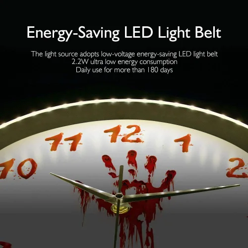Vista 5 de Geek Alerts Reloj iluminado con control de voz LED, mano sangrienta, horror, funciona con pilas, luz LED inteligente, reloj de pared Qaurtz