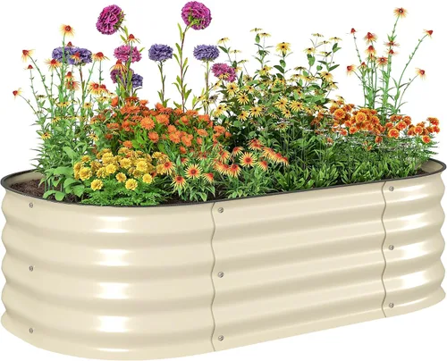 Vista 13 de Outsunny Kit de cama de jardín elevada galvanizada con barras de refuerzo, maceta de metal grande y alta para verduras, flores y hierbas, 6 x 3 x 2