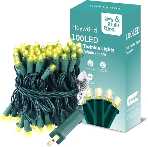Vista 7 de Heyworld - 100 luces LED de parpadeo lento para Navidad, 5mm de ángulo amplio y brillo suave, certificadas por UL, 8.2 metros de tira de luces