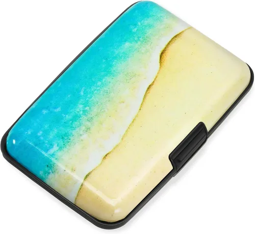 Vista 22 de Mayski Soporte para tarjetas de crédito, bloqueo RFID, funda rígida de aleación de aluminio, pequeña cartera de metal para mujeres y hombres
