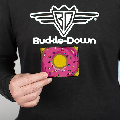 Vista 3 de Buckle-Down Billetera para hombre, plegable, color rosa glaseado rosado rosado, color amarillo, cuero vegano, 4.0 x 3.5 pulgadas, Donas, Buckle-down