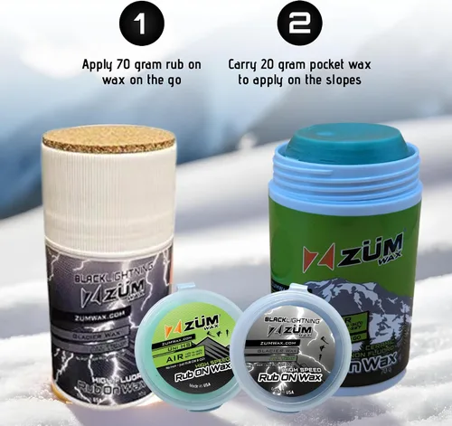 Vista 4 de ZUMWax RUB ON Wax Ski/Snowboard/Nordic/Cross-Country Sample Pack – Alta velocidad universal y glaciar frotar en un par de 0.71 onzas cada uno